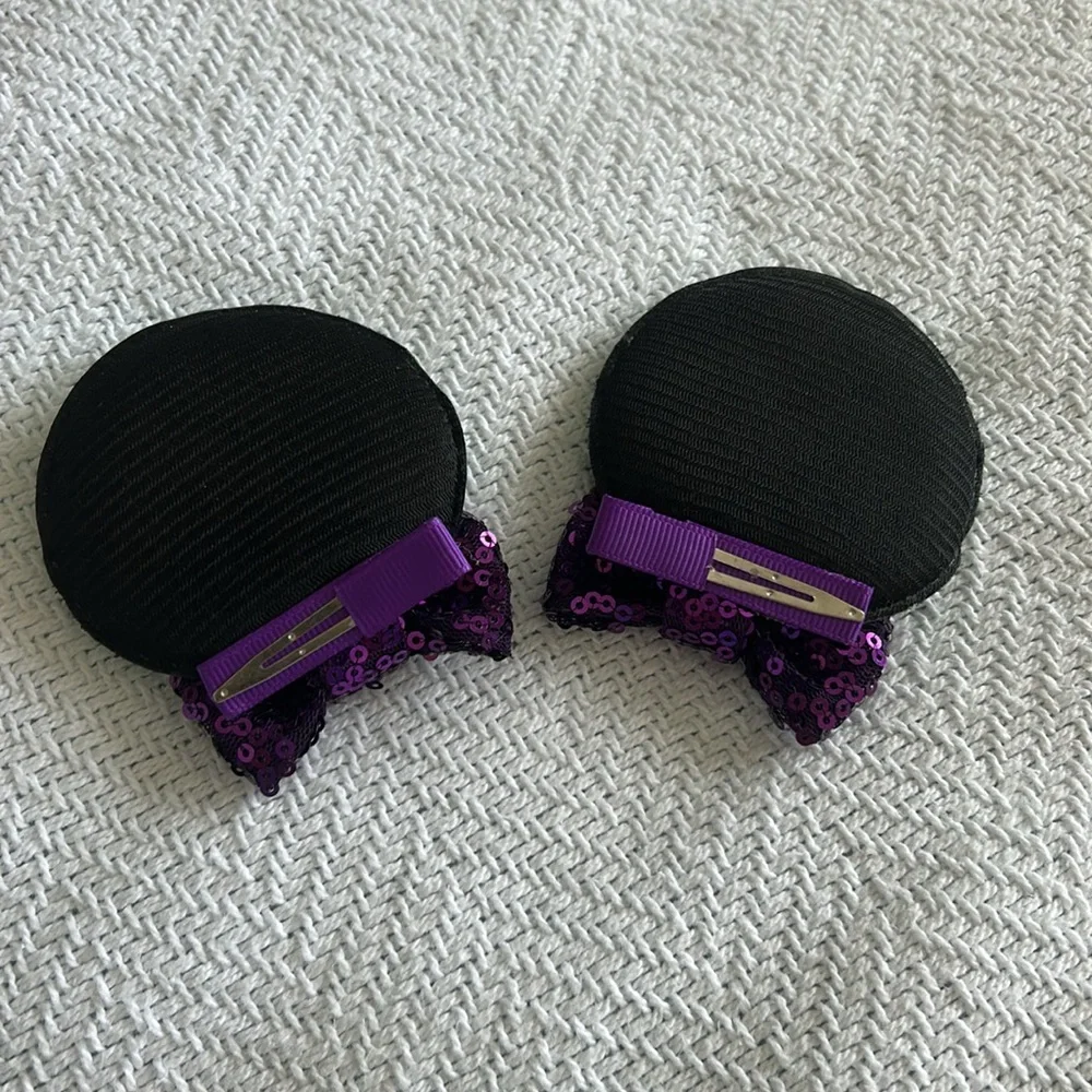 Green Mermaid Scale Mouse Ear Hair Clips with Purple Bows